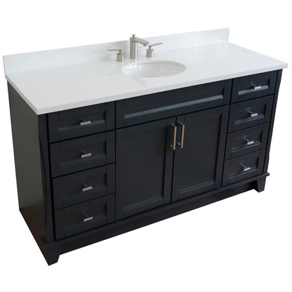 61" Single sink vanity in Dark Gray finish and White engineered stone and oval sink