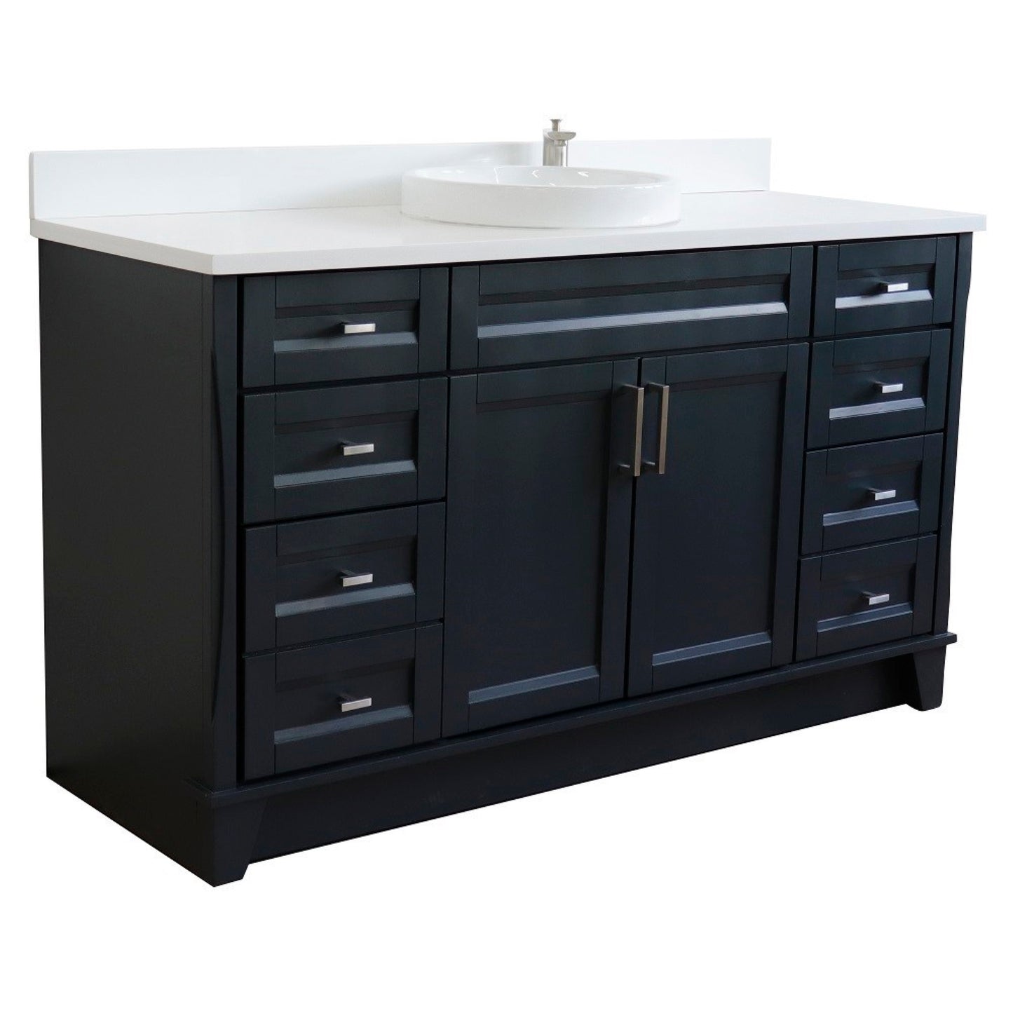 61" Single sink vanity in Dark Gray finish and White engineered stone and round sink