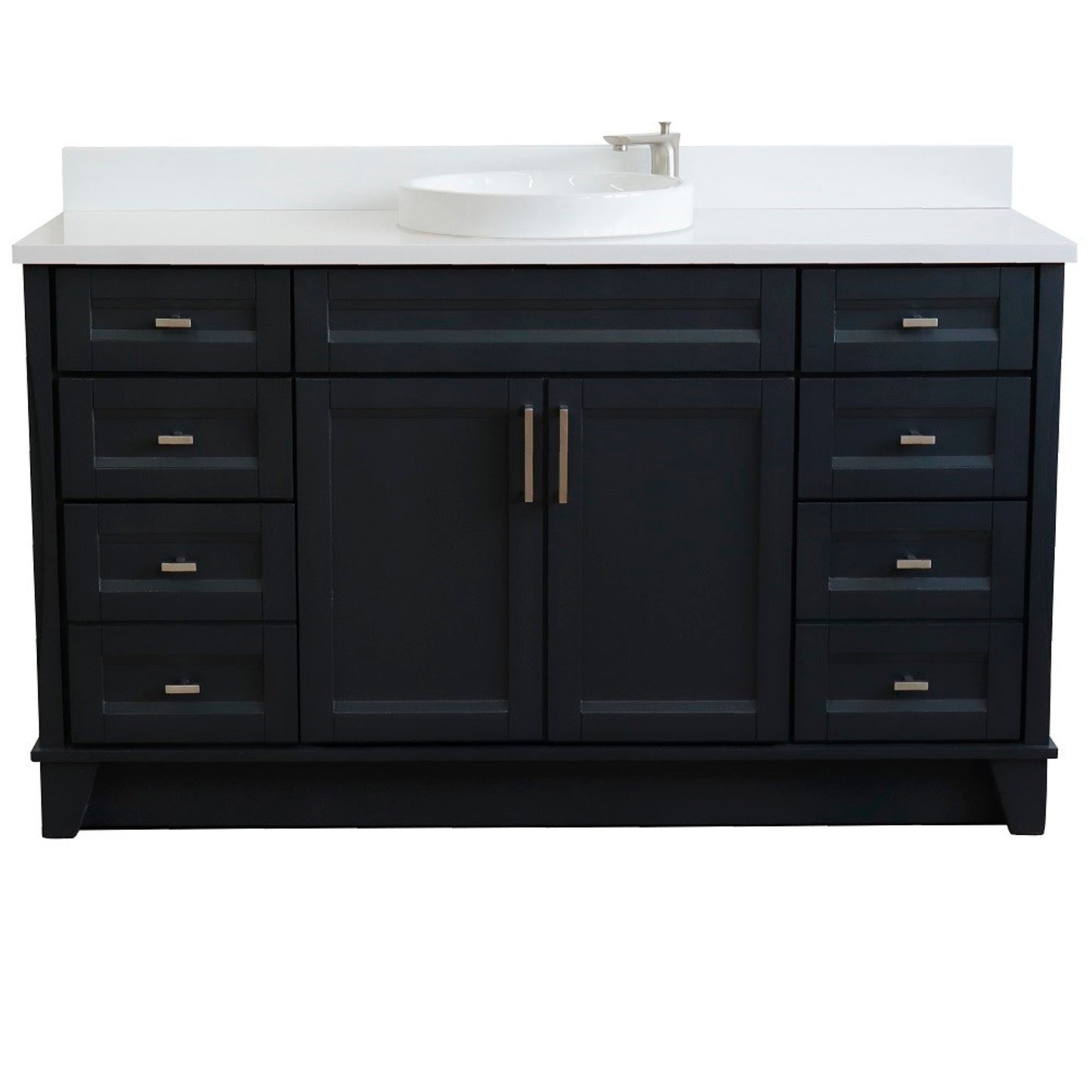 61" Single sink vanity in Dark Gray finish and White engineered stone and round sink