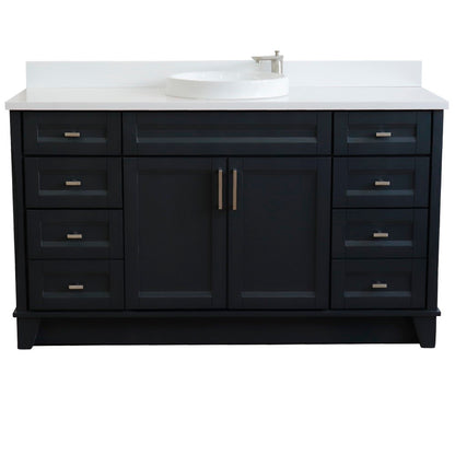 61" Single sink vanity in Dark Gray finish and White engineered stone and round sink
