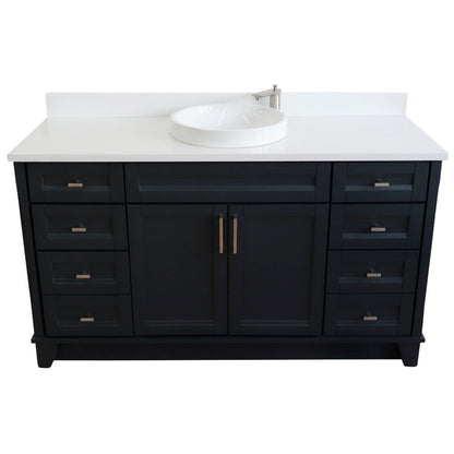 61" Single sink vanity in Dark Gray finish and White engineered stone and round sink