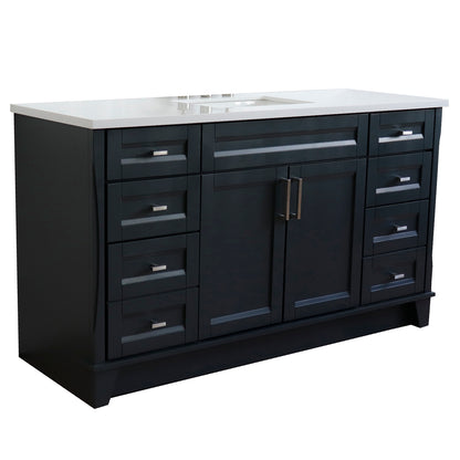 61" Single sink vanity in Dark Gray finish and White engineered stone and rectangle sink