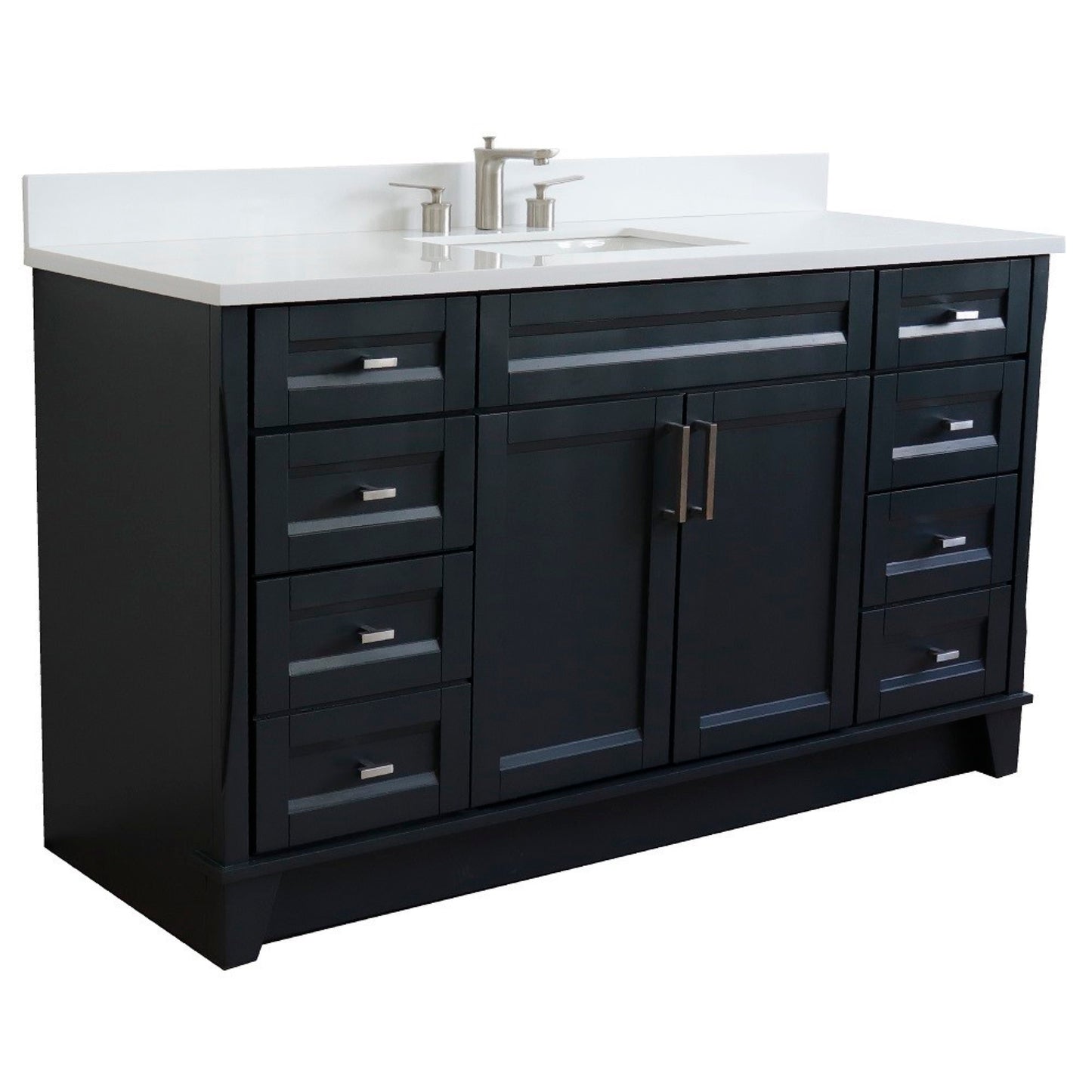 61" Single sink vanity in Dark Gray finish and White engineered stone and rectangle sink