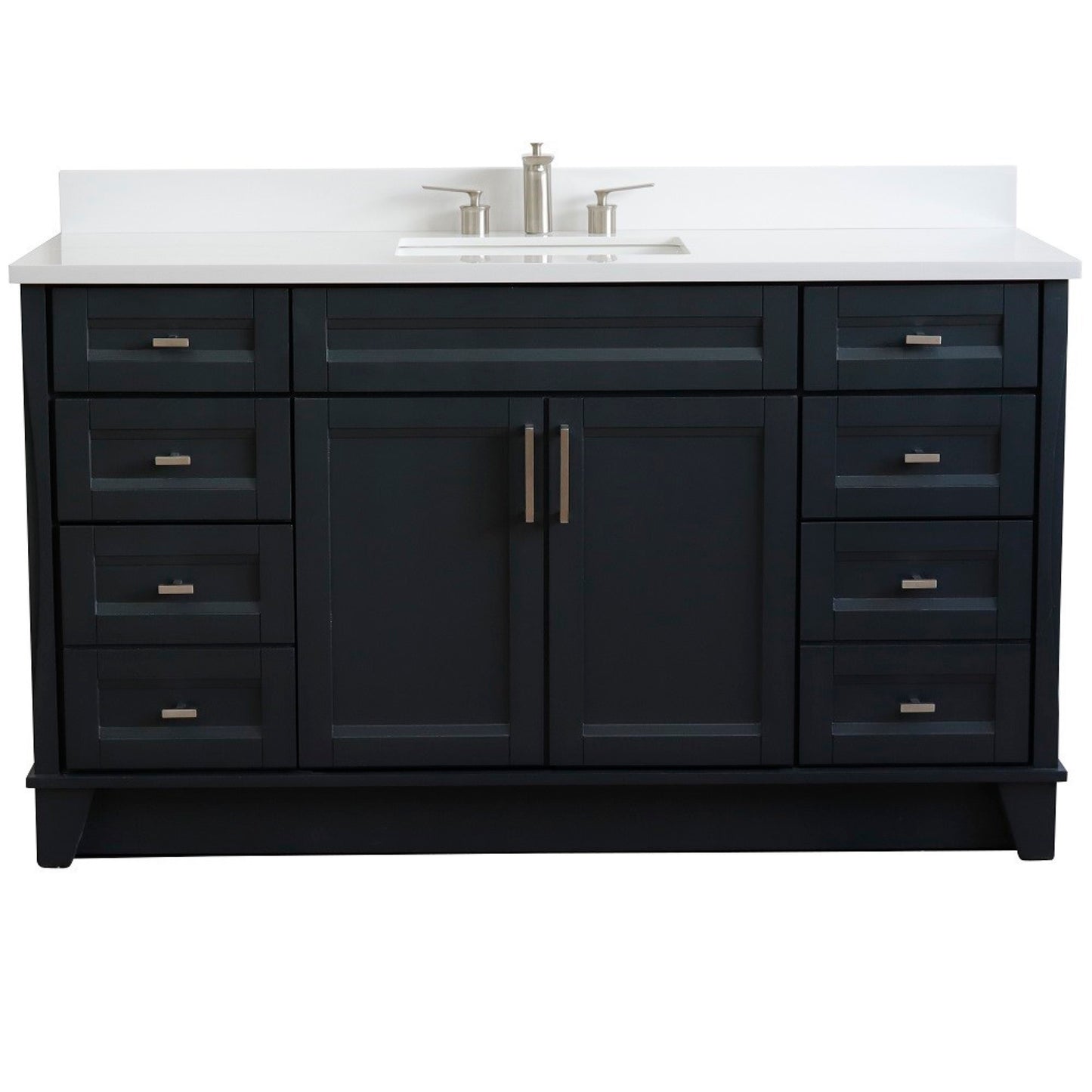61" Single sink vanity in Dark Gray finish and White engineered stone and rectangle sink