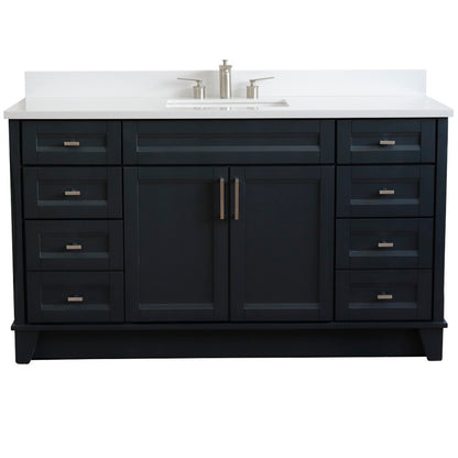 61" Single sink vanity in Dark Gray finish and White engineered stone and rectangle sink