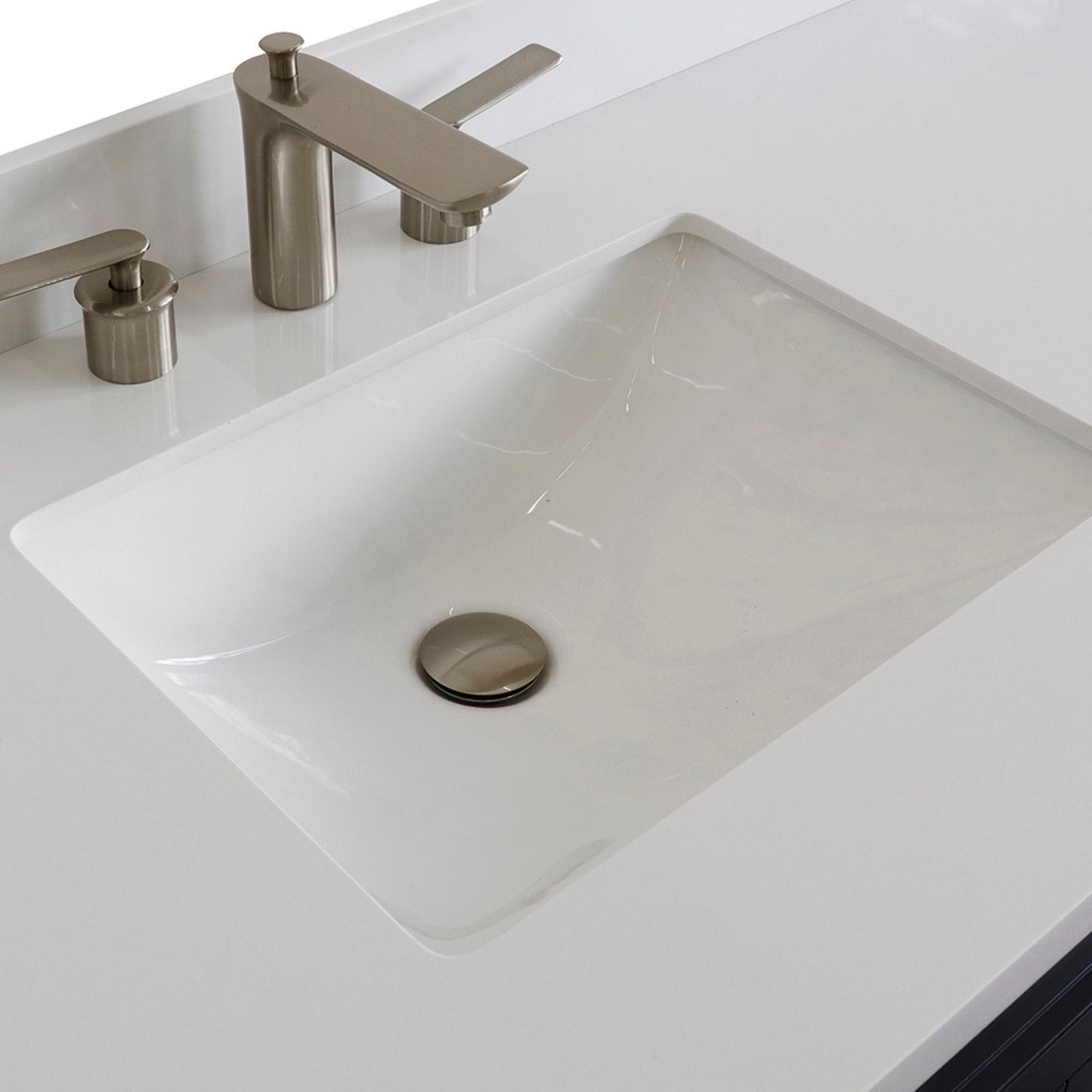 61" Single sink vanity in Dark Gray finish and White engineered stone and rectangle sink