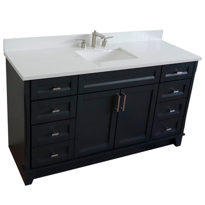 61" Single sink vanity in Dark Gray finish and White engineered stone and rectangle sink