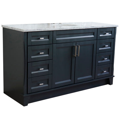 61" Single sink vanity in Dark Gray finish and White Carrara marble and oval sink