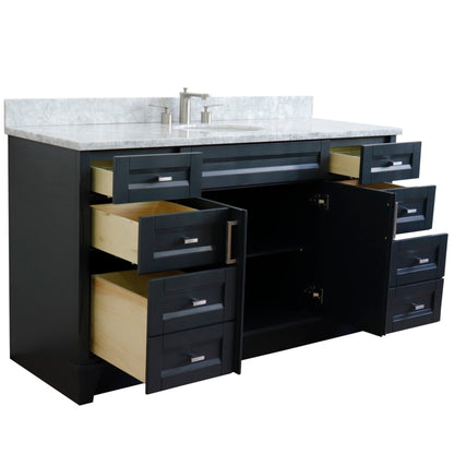 61" Single sink vanity in Dark Gray finish and White Carrara marble and oval sink