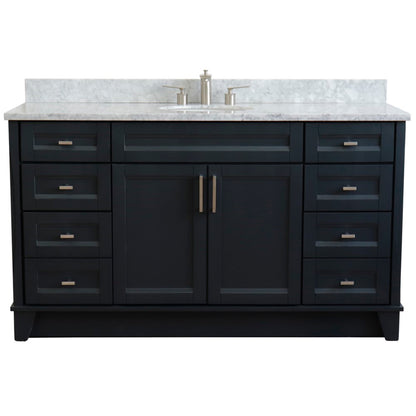 61" Single sink vanity in Dark Gray finish and White Carrara marble and oval sink