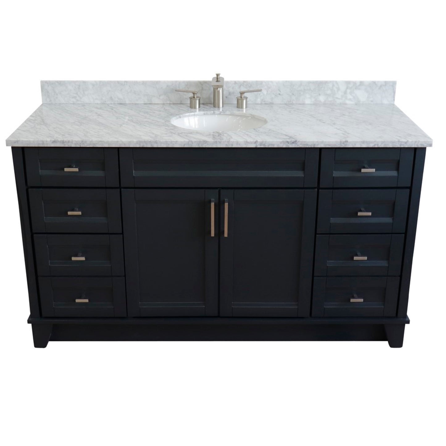 61" Single sink vanity in Dark Gray finish and White Carrara marble and oval sink