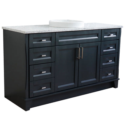 61" Single sink vanity in Dark Gray finish and White Carrara marble and round sink