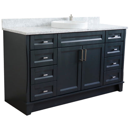 61" Single sink vanity in Dark Gray finish and White Carrara marble and round sink