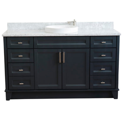 61" Single sink vanity in Dark Gray finish and White Carrara marble and round sink