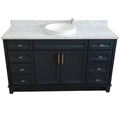 61" Single sink vanity in Dark Gray finish and White Carrara marble and round sink