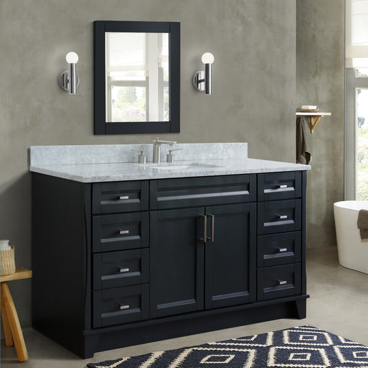 61" Single sink vanity in Dark Gray finish and White Carrara marble and rectangle sink
