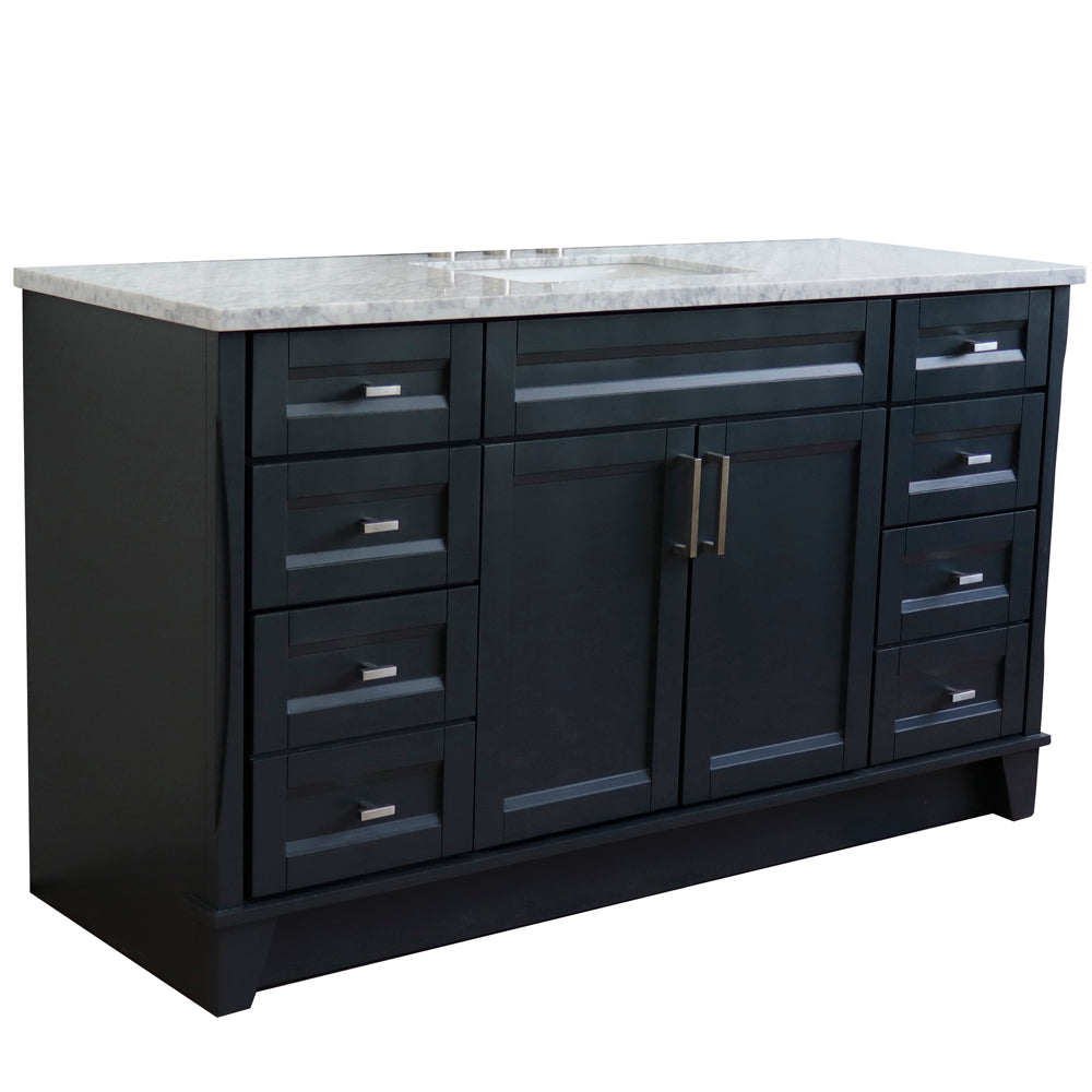 61" Single sink vanity in Dark Gray finish and White Carrara marble and rectangle sink