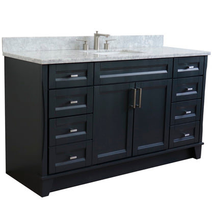 61" Single sink vanity in Dark Gray finish and White Carrara marble and rectangle sink