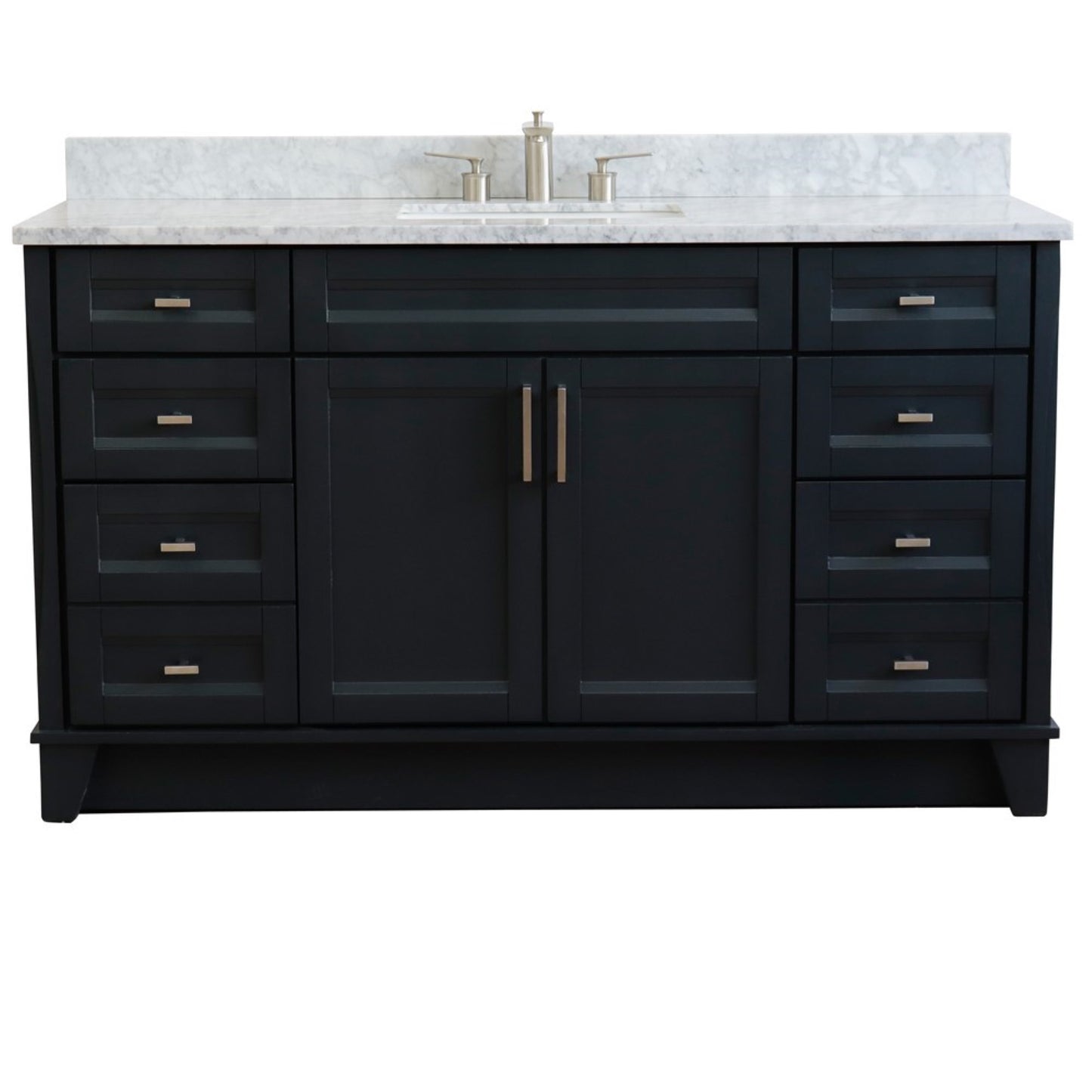 61" Single sink vanity in Dark Gray finish and White Carrara marble and rectangle sink