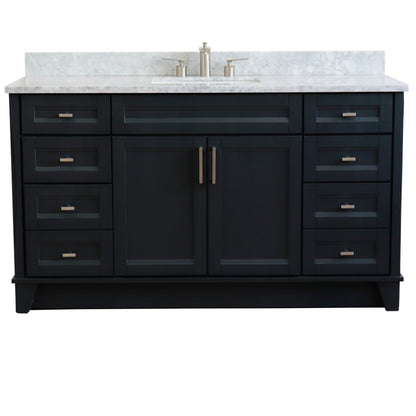 61" Single sink vanity in Dark Gray finish and White Carrara marble and rectangle sink