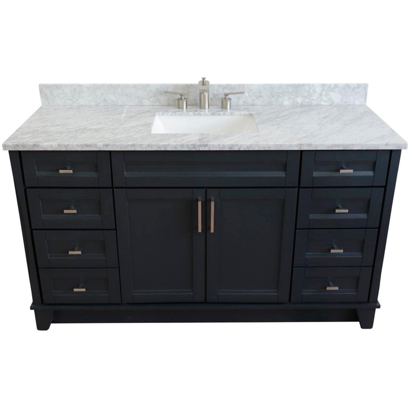 61" Single sink vanity in Dark Gray finish and White Carrara marble and rectangle sink