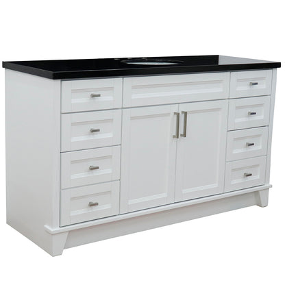 61" Single sink vanity in White finish and Black galaxy granite and oval sink