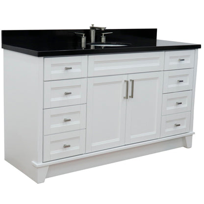 61" Single sink vanity in White finish and Black galaxy granite and oval sink