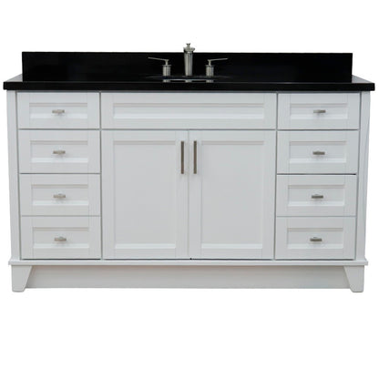 61" Single sink vanity in White finish and Black galaxy granite and oval sink