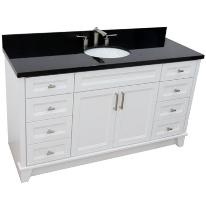 61" Single sink vanity in White finish and Black galaxy granite and oval sink