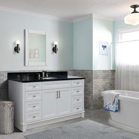 61" Single sink vanity in White finish and Black galaxy granite and rectangle sink
