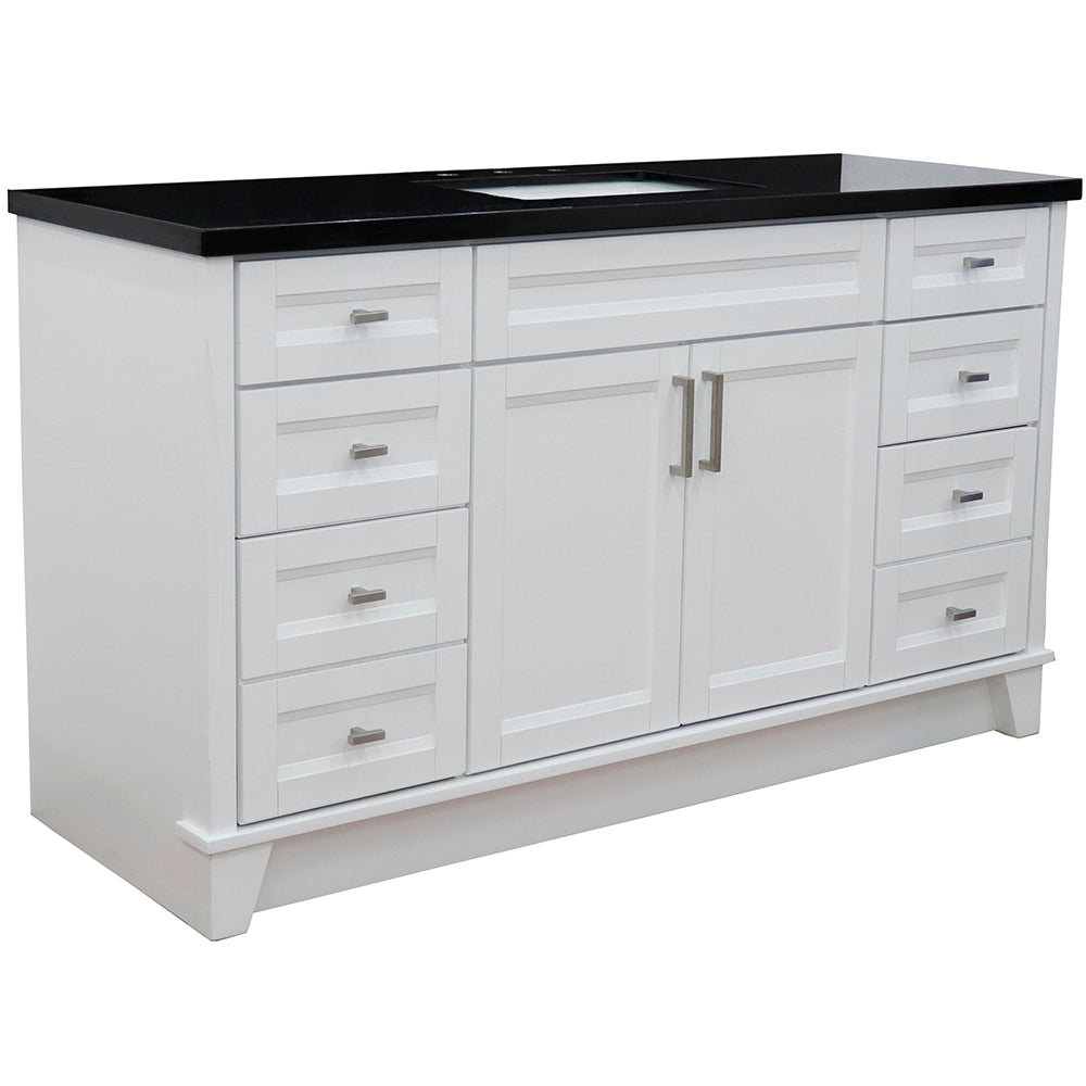 61" Single sink vanity in White finish and Black galaxy granite and rectangle sink