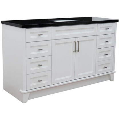 61" Single sink vanity in White finish and Black galaxy granite and rectangle sink