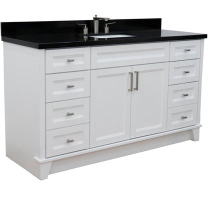 61" Single sink vanity in White finish and Black galaxy granite and rectangle sink