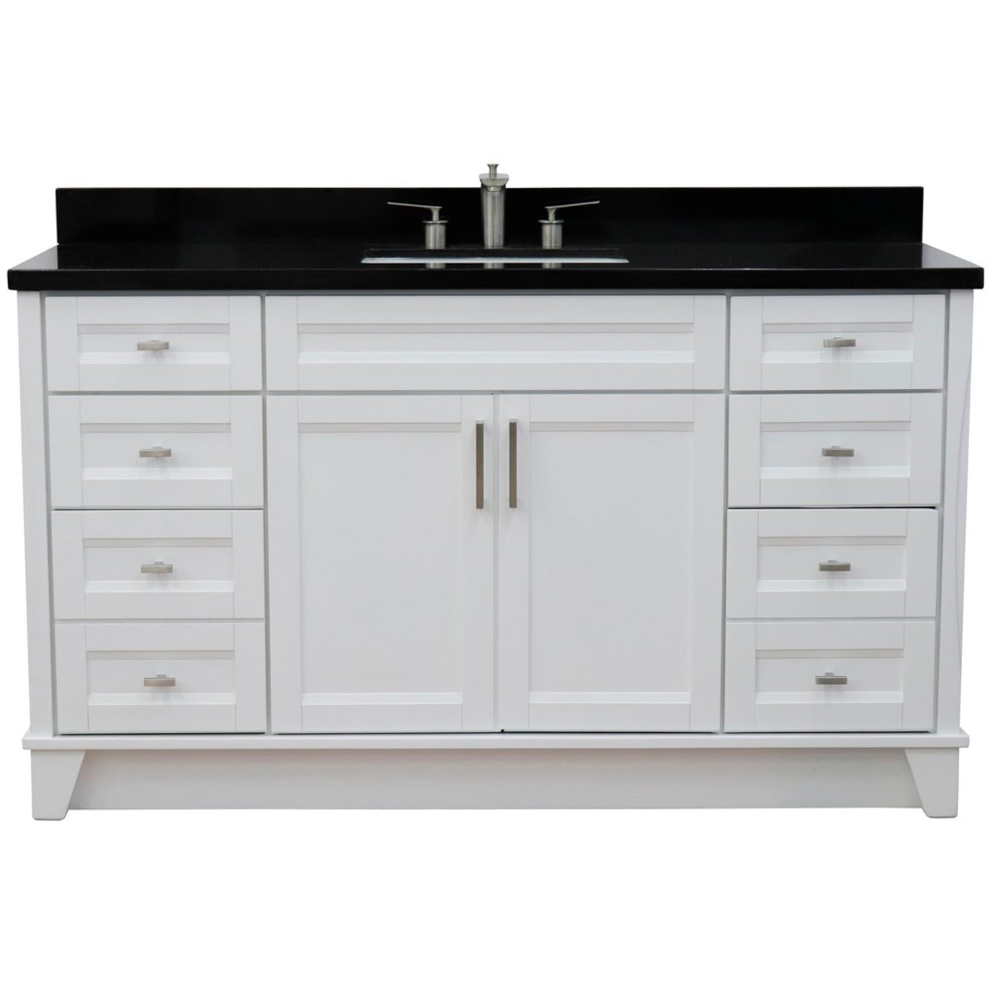 61" Single sink vanity in White finish and Black galaxy granite and rectangle sink