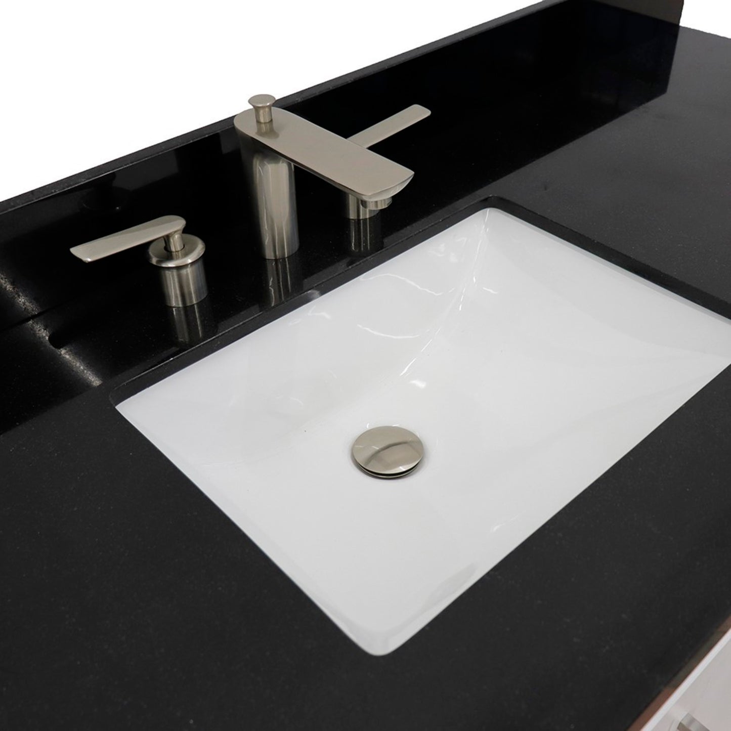 61" Single sink vanity in White finish and Black galaxy granite and rectangle sink