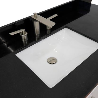 61" Single sink vanity in White finish and Black galaxy granite and rectangle sink