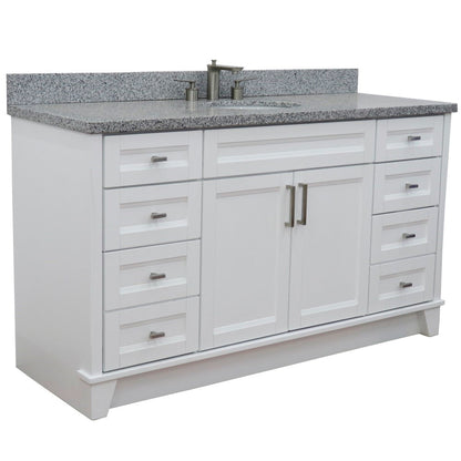 61" Single sink vanity in White finish and Gray granite and oval sink
