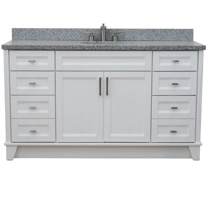 61" Single sink vanity in White finish and Gray granite and oval sink