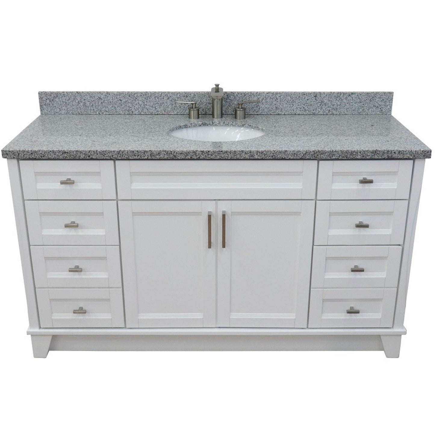 61" Single sink vanity in White finish and Gray granite and oval sink