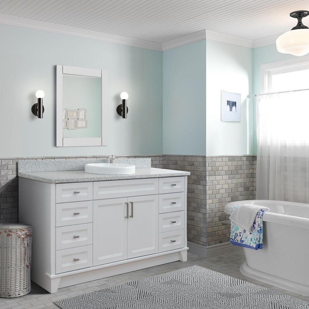 61" Single sink vanity in White finish and Gray granite and round sink