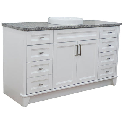 61" Single sink vanity in White finish and Gray granite and round sink