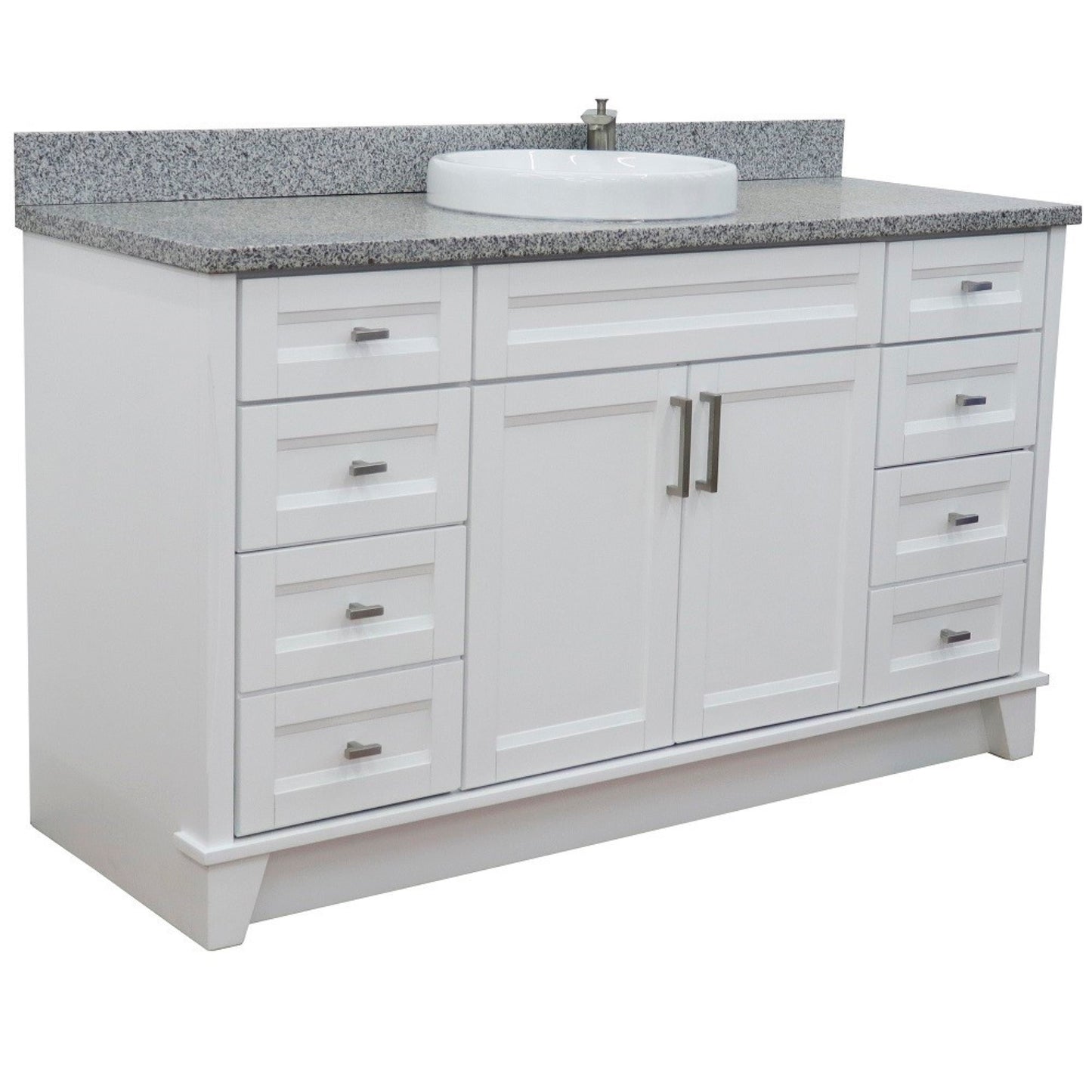 61" Single sink vanity in White finish and Gray granite and round sink