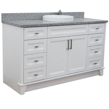 61" Single sink vanity in White finish and Gray granite and round sink