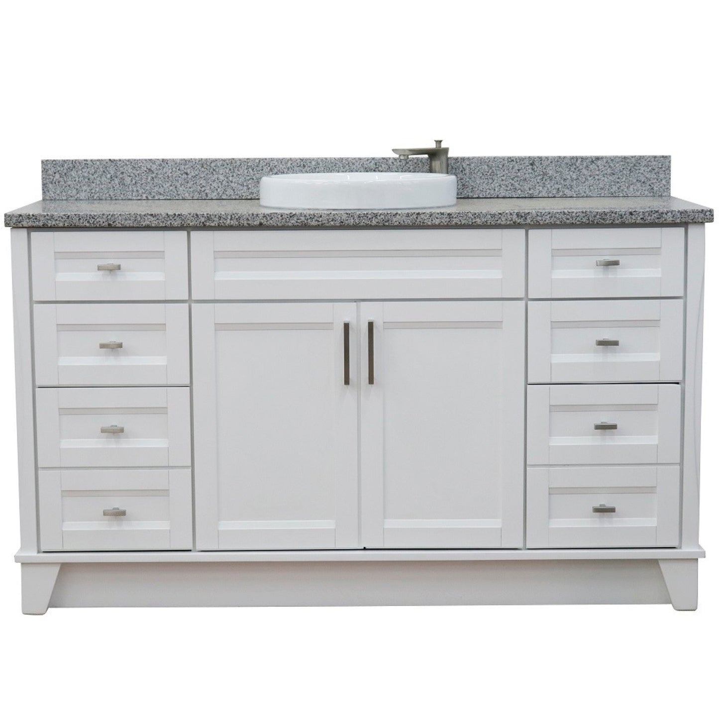 61" Single sink vanity in White finish and Gray granite and round sink
