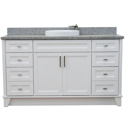 61" Single sink vanity in White finish and Gray granite and round sink