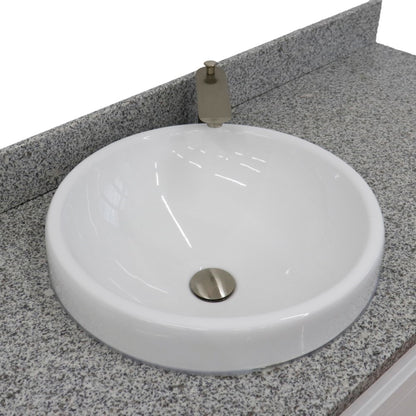 61" Single sink vanity in White finish and Gray granite and round sink