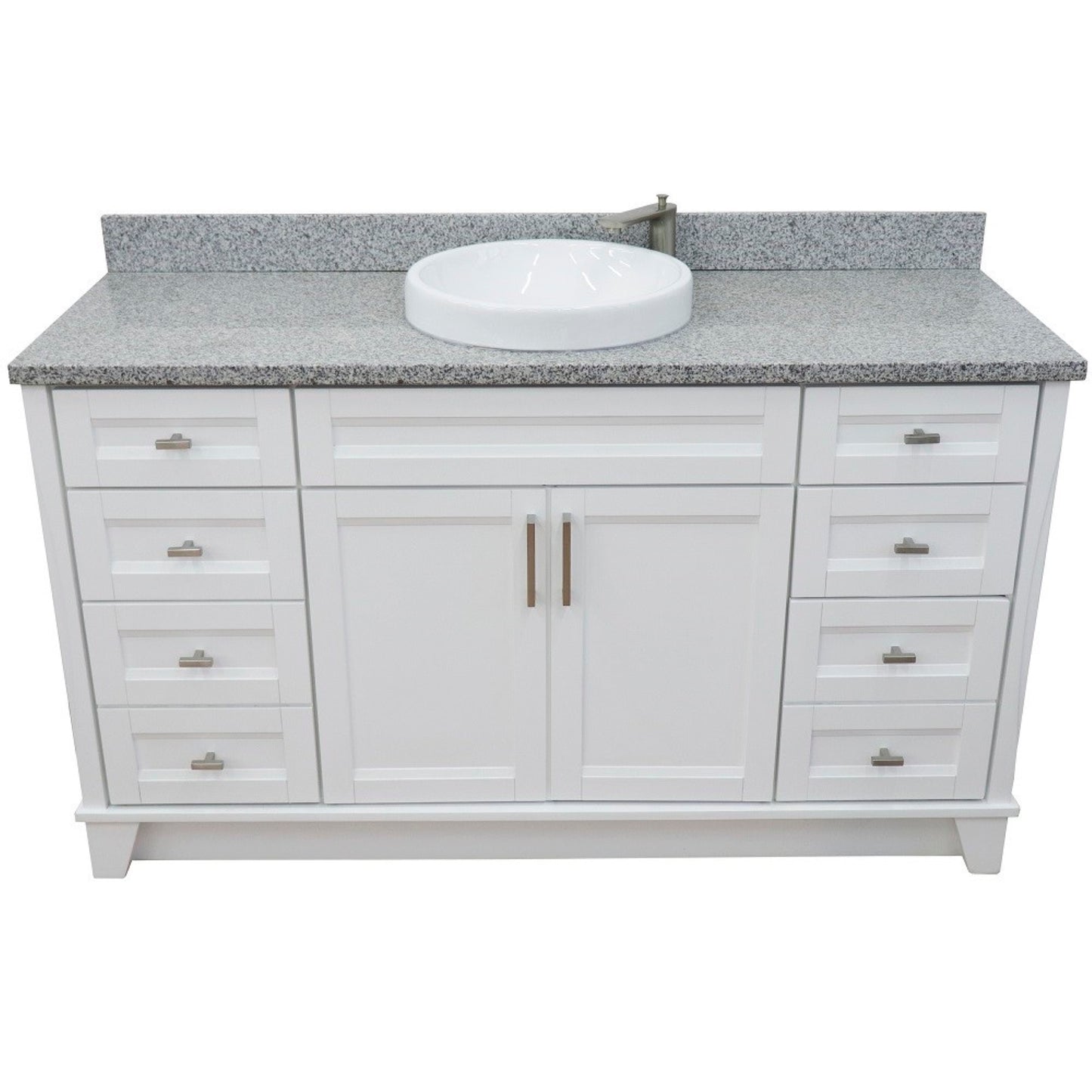 61" Single sink vanity in White finish and Gray granite and round sink