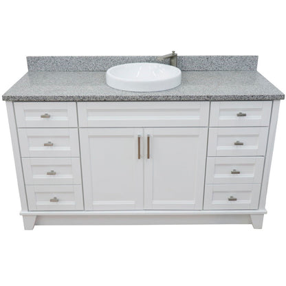 61" Single sink vanity in White finish and Gray granite and round sink