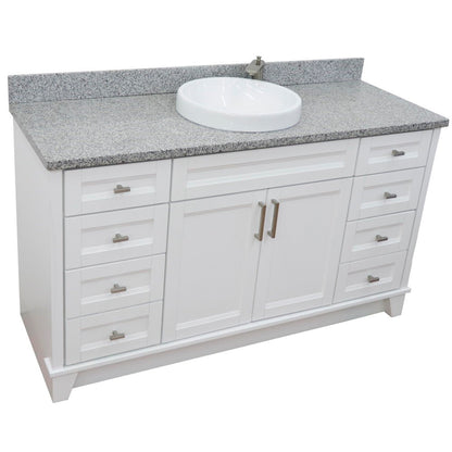 61" Single sink vanity in White finish and Gray granite and round sink