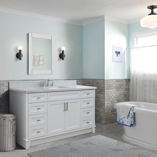 61" Single sink vanity in White finish and Gray granite and rectangle sink